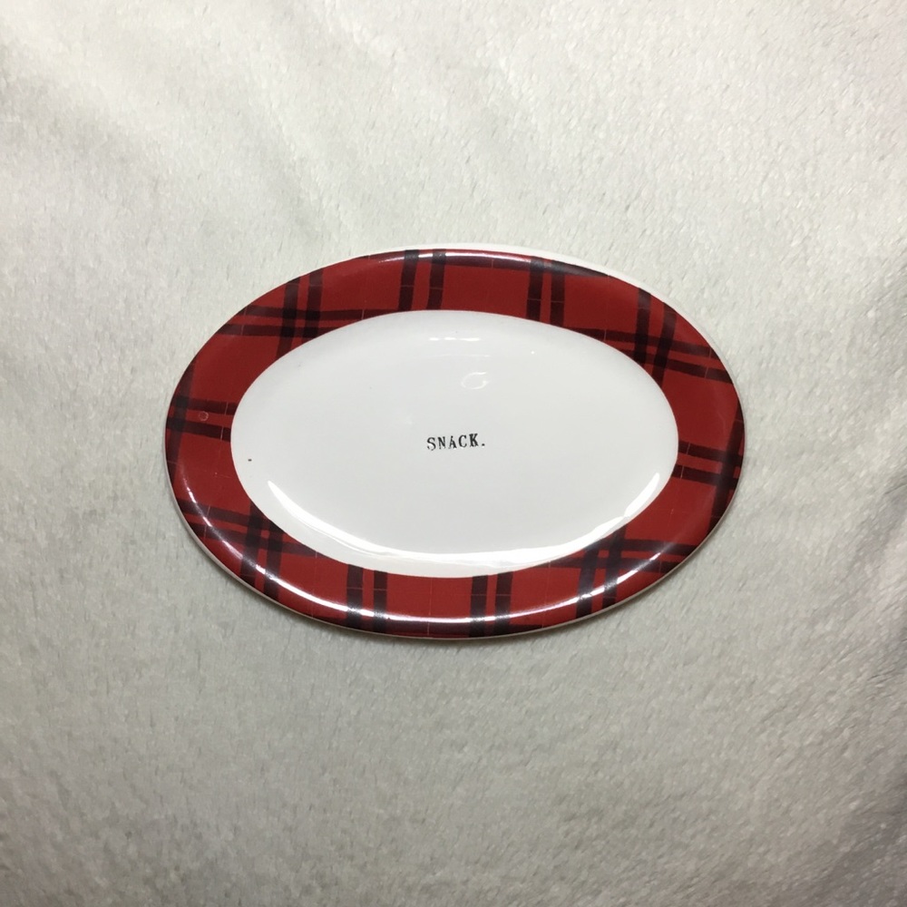 Rae Dunn SNACK Buffalo Check Red Plaid Oval Plate